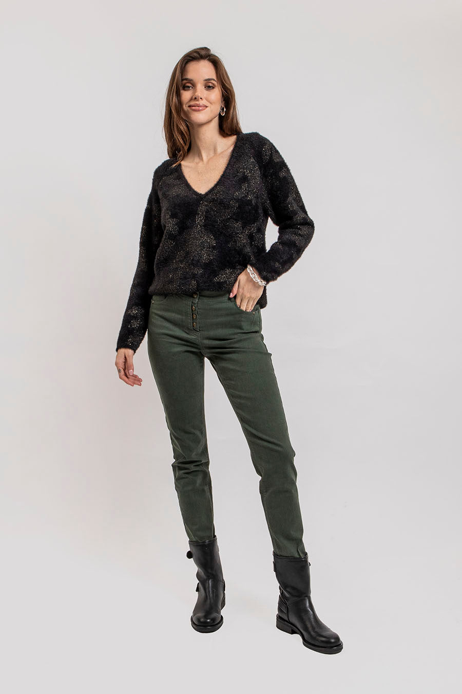 Pantalon slim coloris cypres | Elora