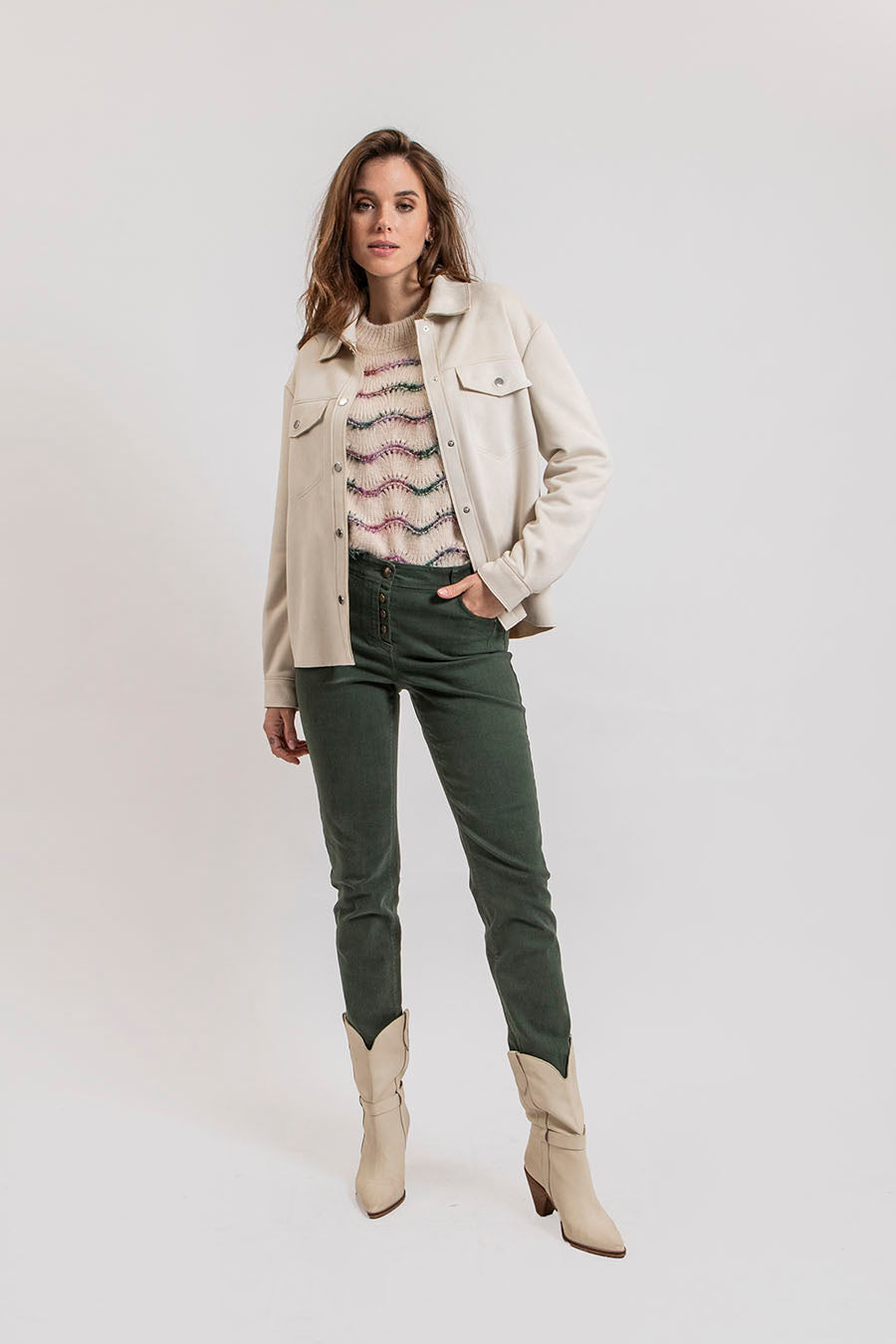 Pull rayé écru et rose | Elora