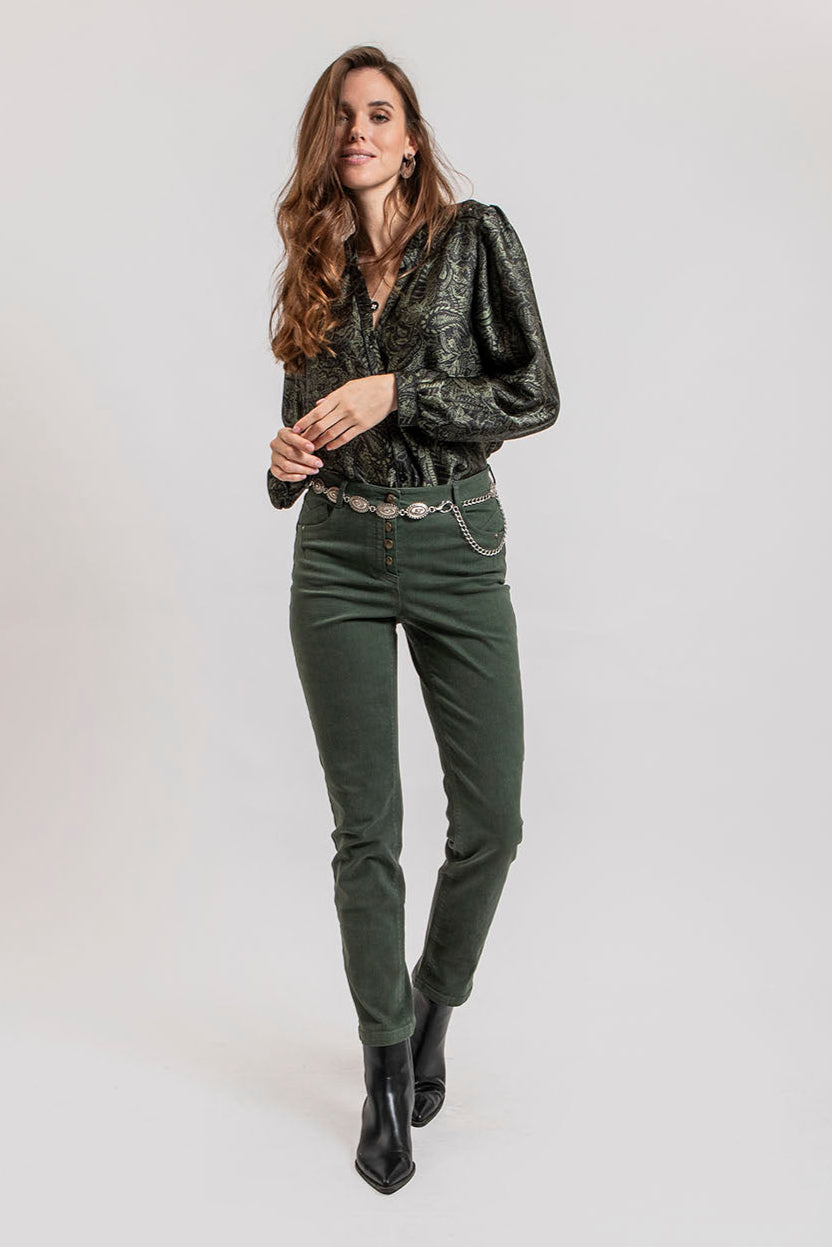 Pantalon slim coloris cypres | Elora