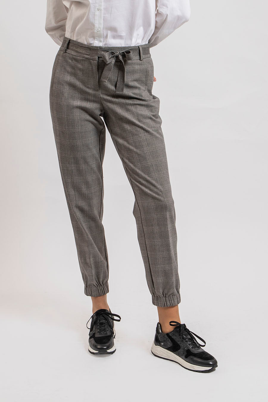Pantalon coupe cargo à carreaux gris | Elora