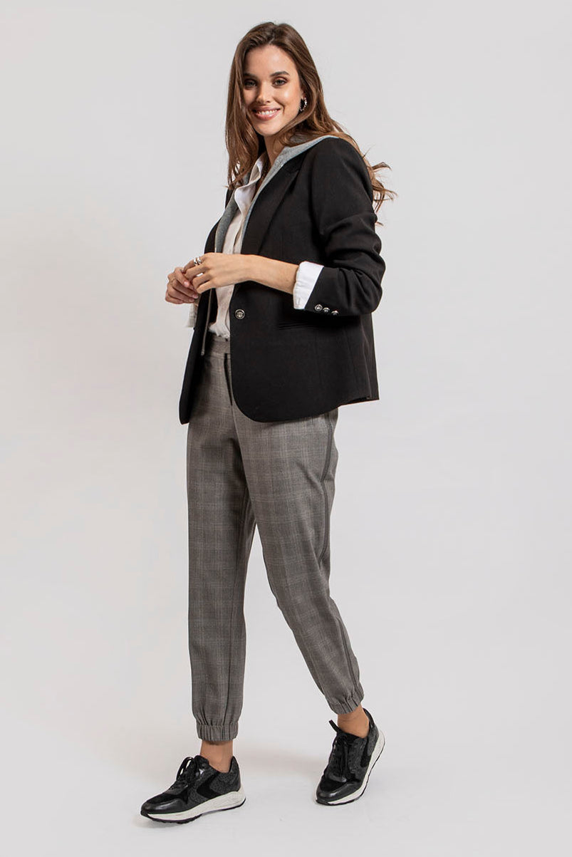 Pantalon coupe cargo à carreaux gris | Elora