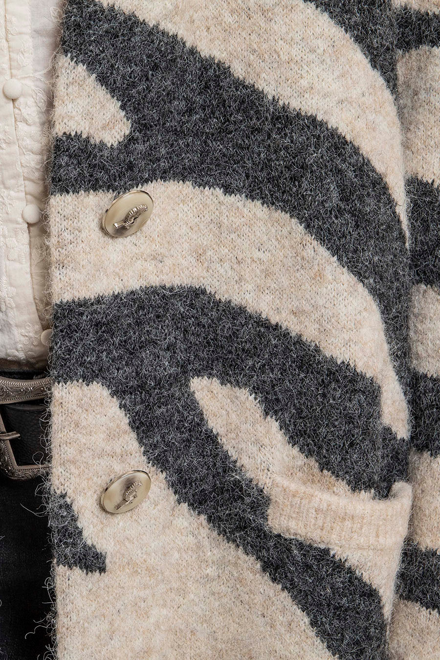 Gilet long imprimé zébré écru et gris | Elora