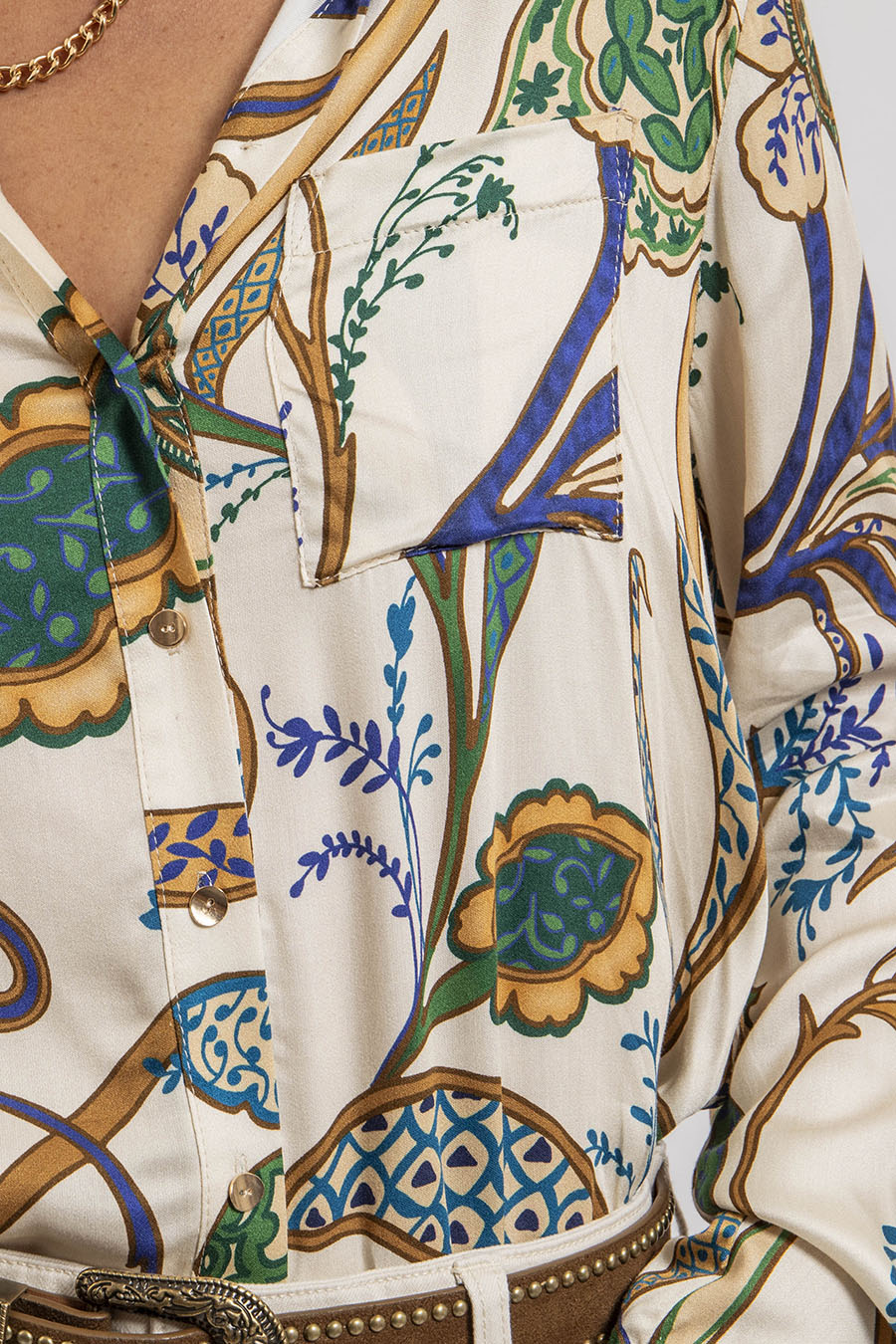 Chemise imprimé floral écru et vert | Elora