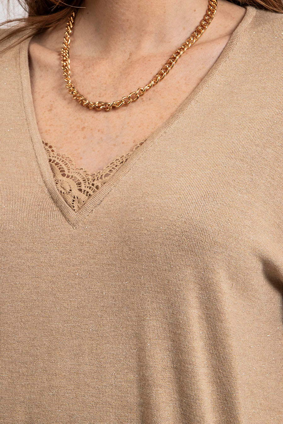 Pull façon lingerie beige | Elora