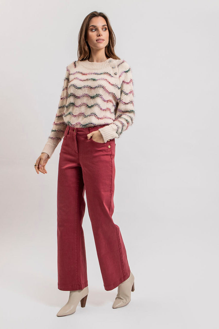 Pantalon large coloris carmin | Elora