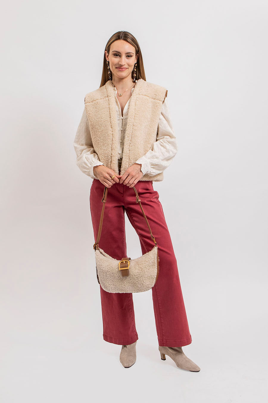 Pantalon large coloris carmin | Elora