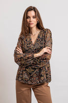 Blouse imprimé noir et rouille | Elora
