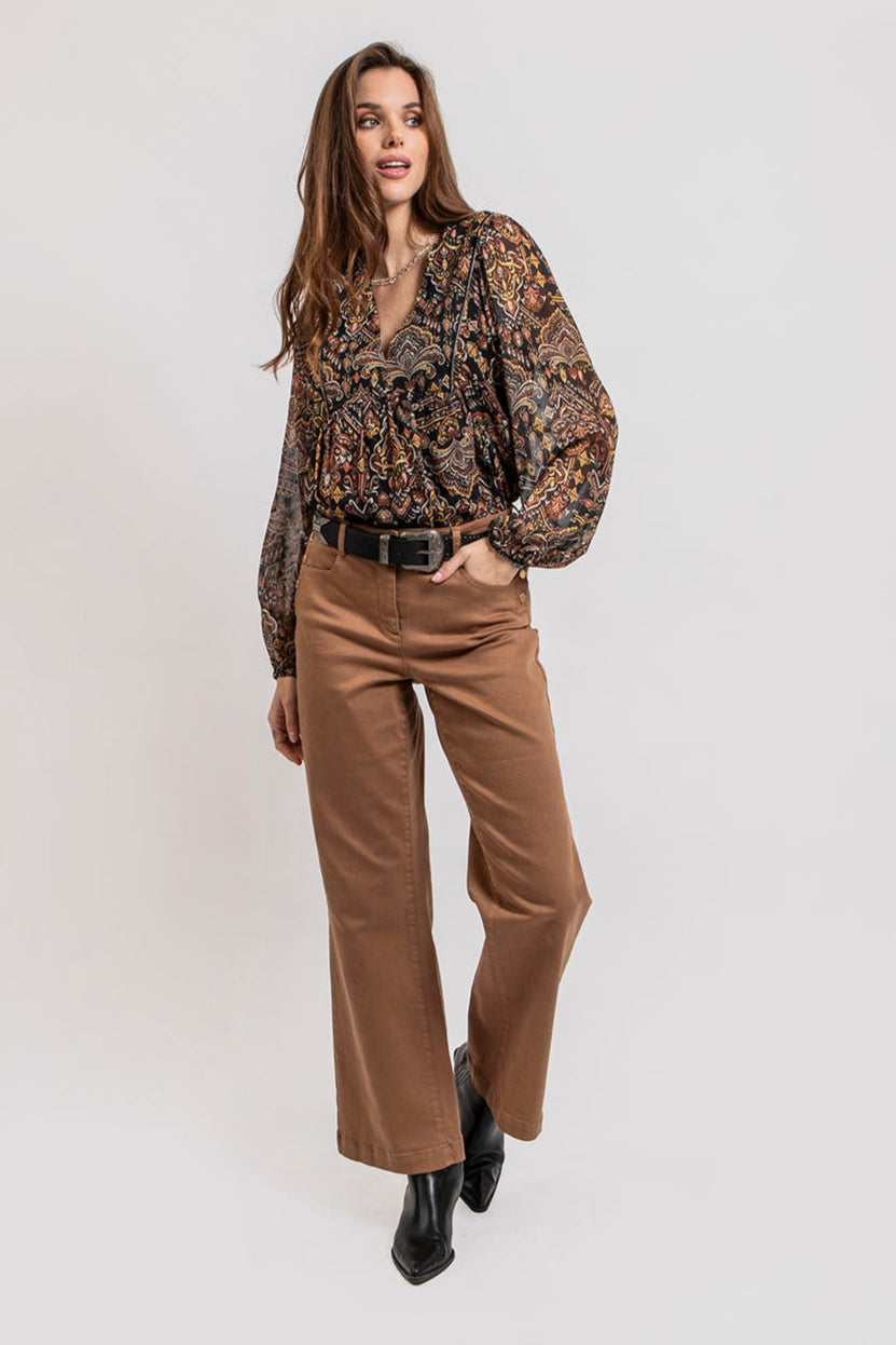 Pantalon large coloris tabac | Elora