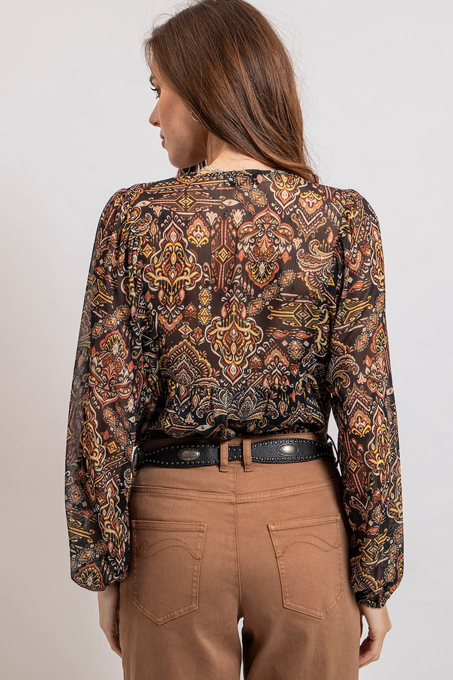 Blouse imprimé noir et rouille | Elora