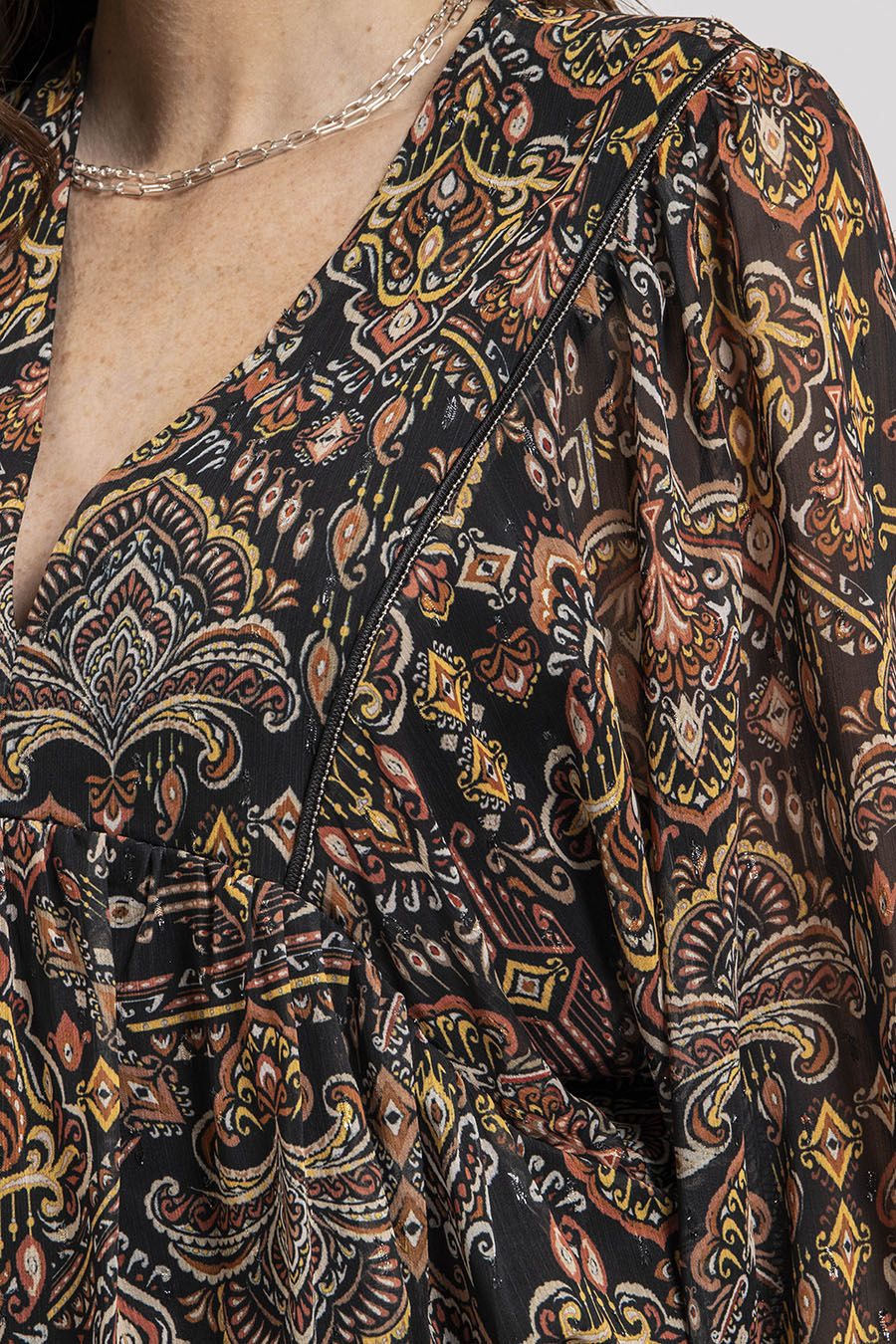 Blouse imprimé noir et rouille | Elora