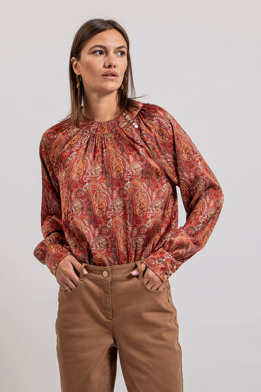 Pantalon large coloris tabac | Elora