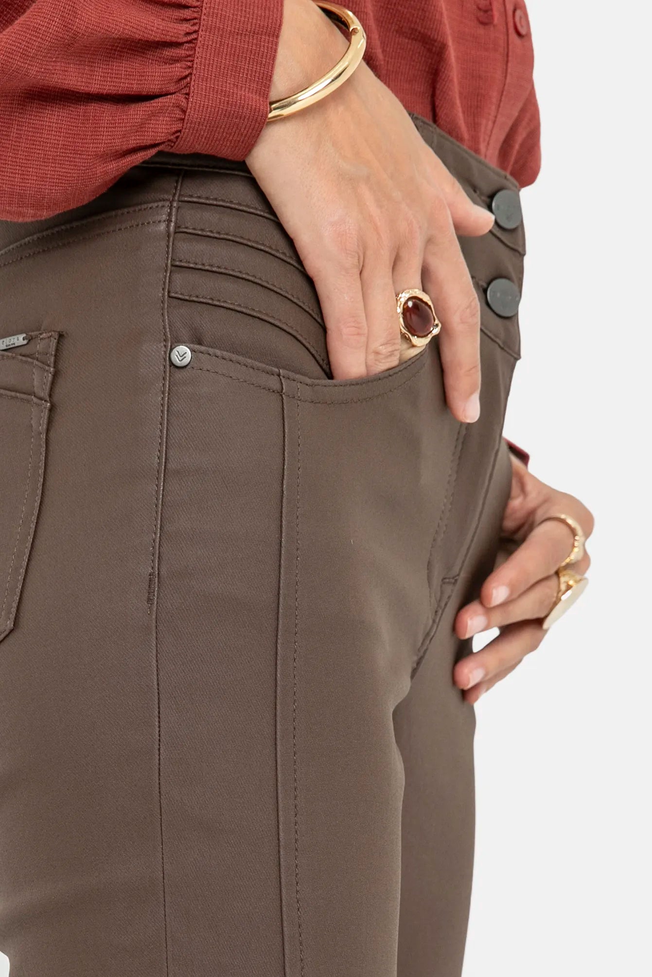 Pantalon slim enduit choco | Elora