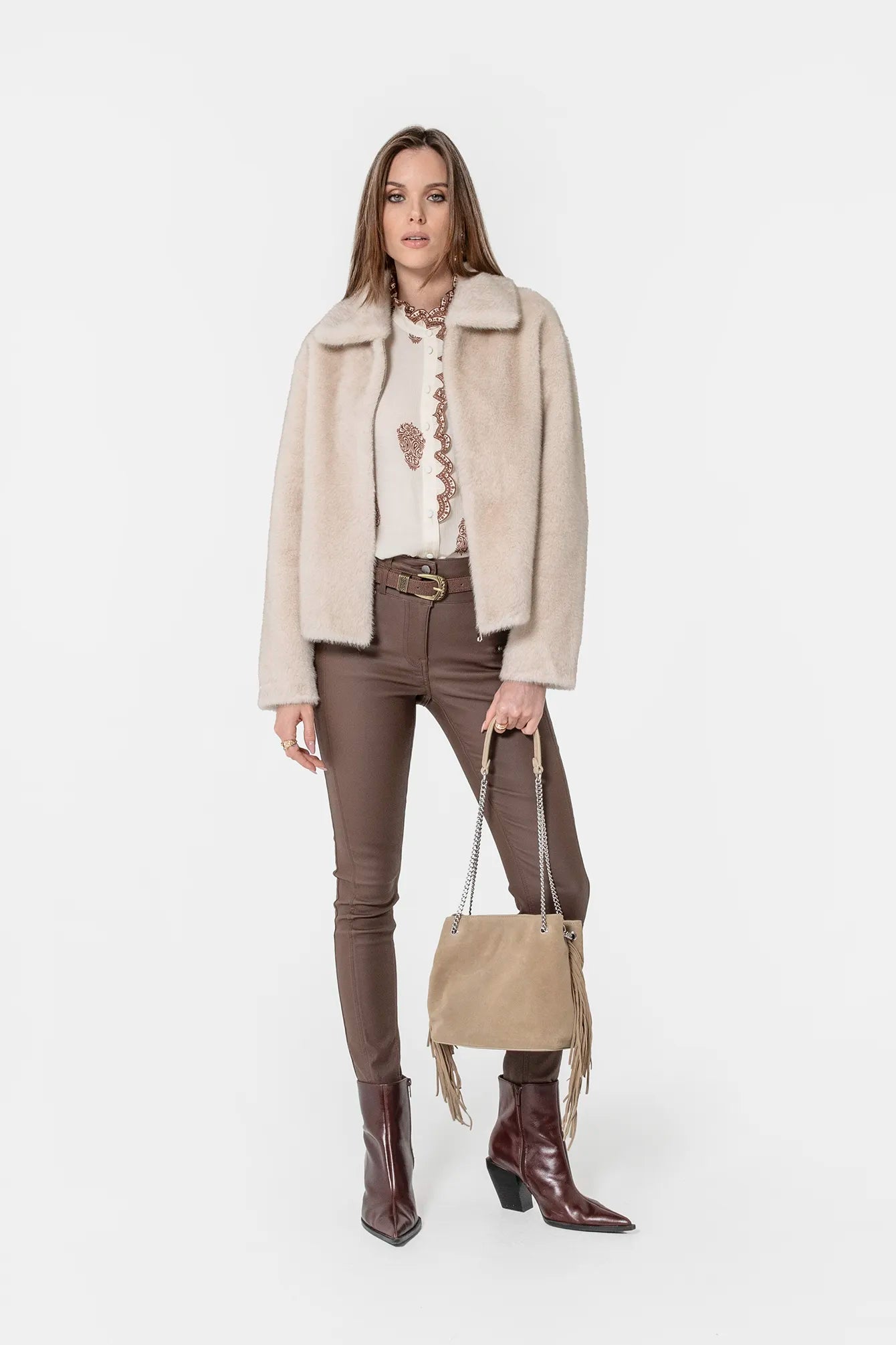 Chemise esprit jabot et imprimé choco | Elora