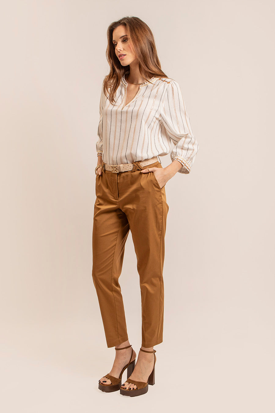 Blouse bohème noir et camel | Elora