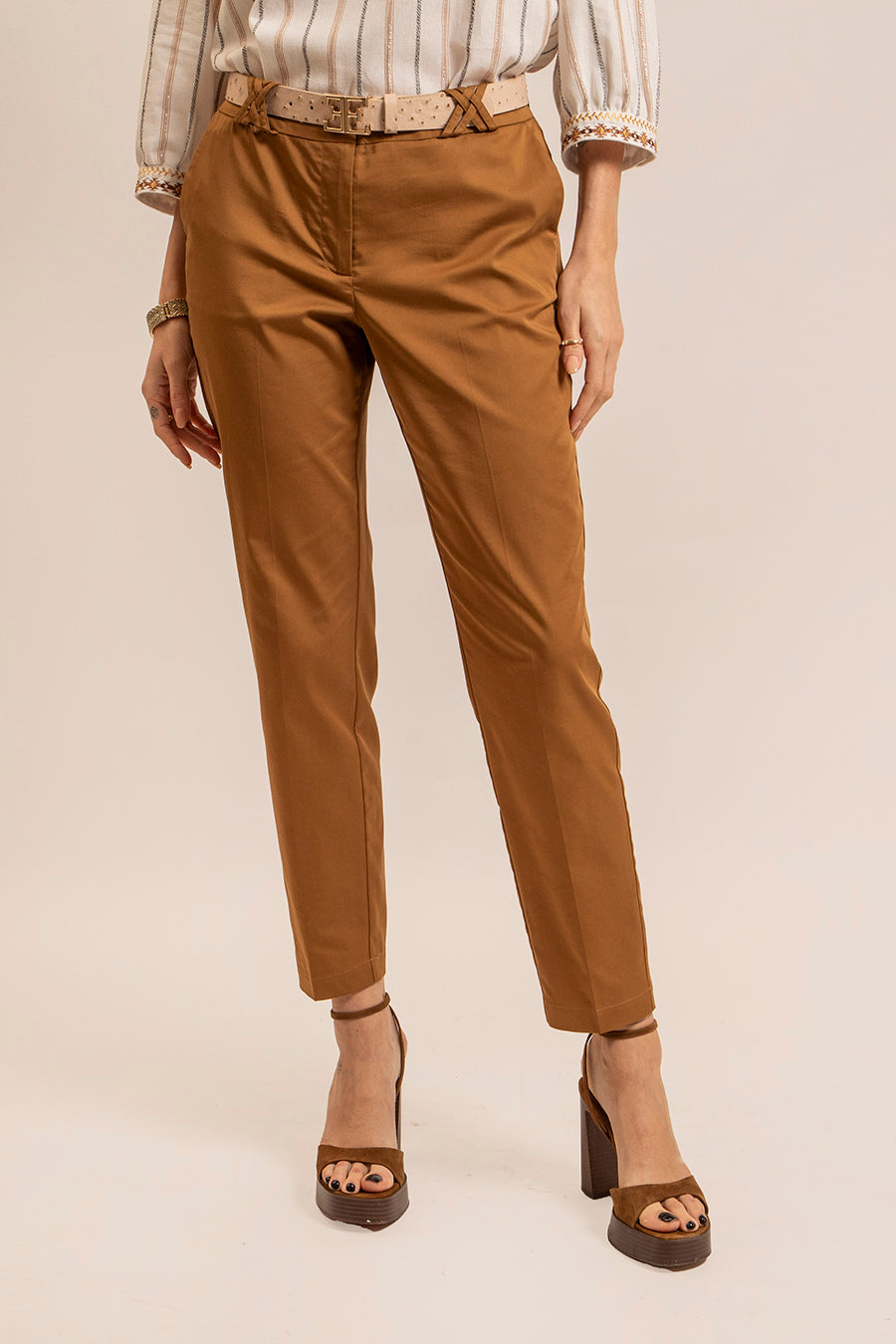 Pantalon seconde peau coloris caramel | Elora