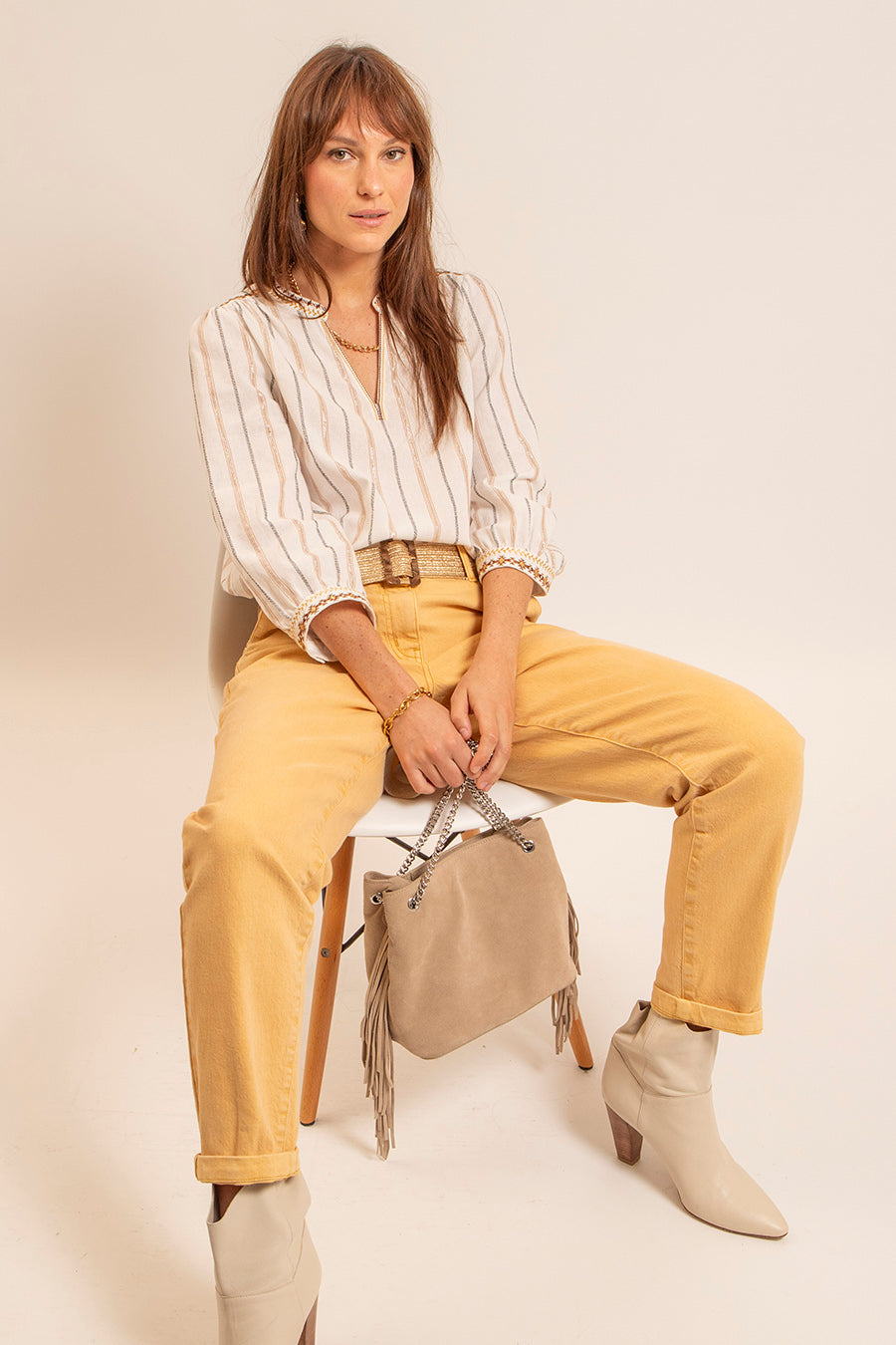 Blouse bohème noir et camel | Elora