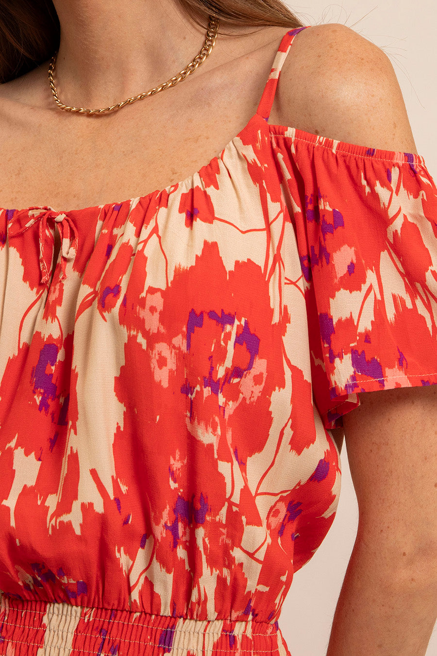 Robe longue fluide rouge et rose | Elora