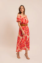 Robe longue fluide rouge et rose | Elora