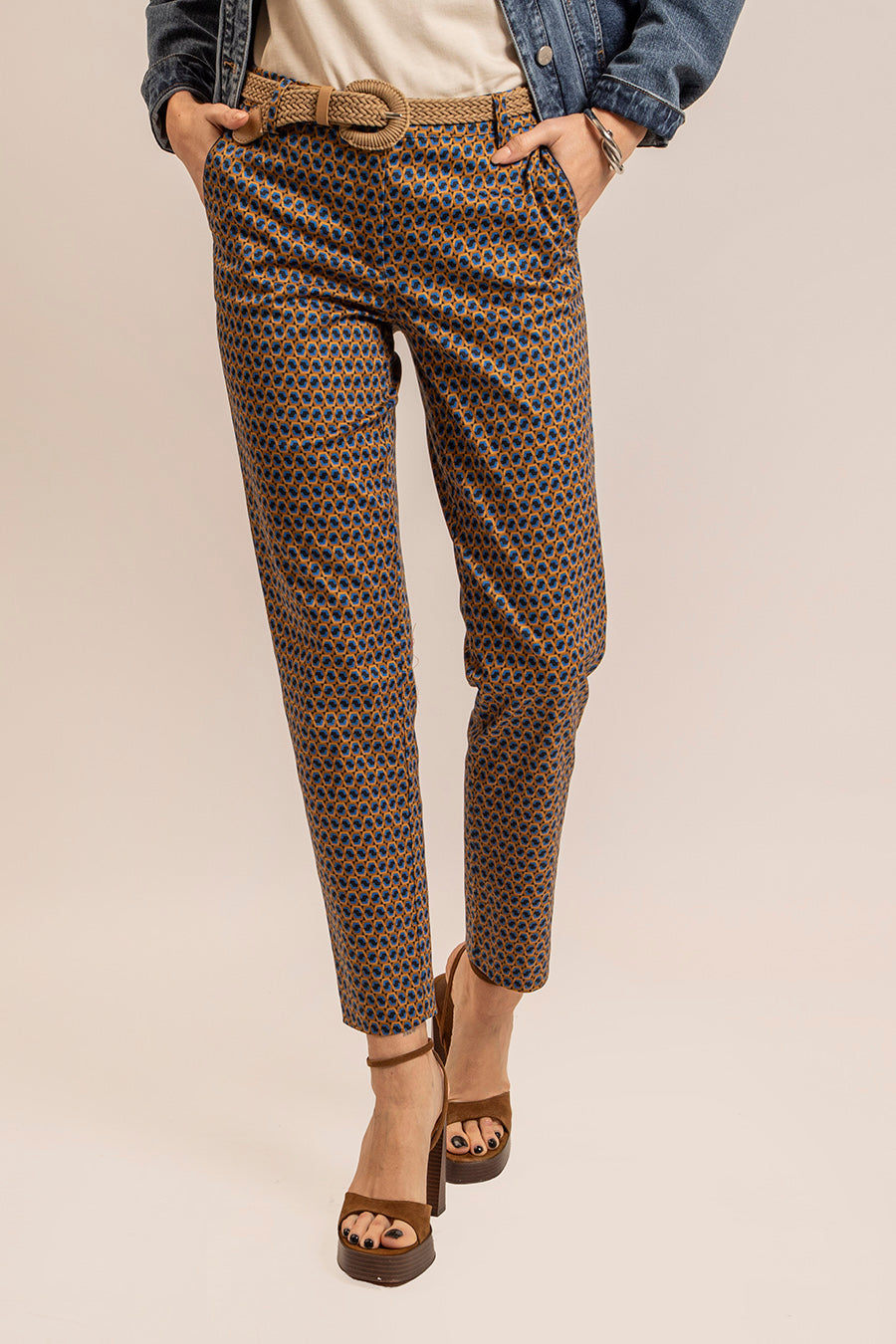 Pantalon cigarette imprimé bleu | Elora