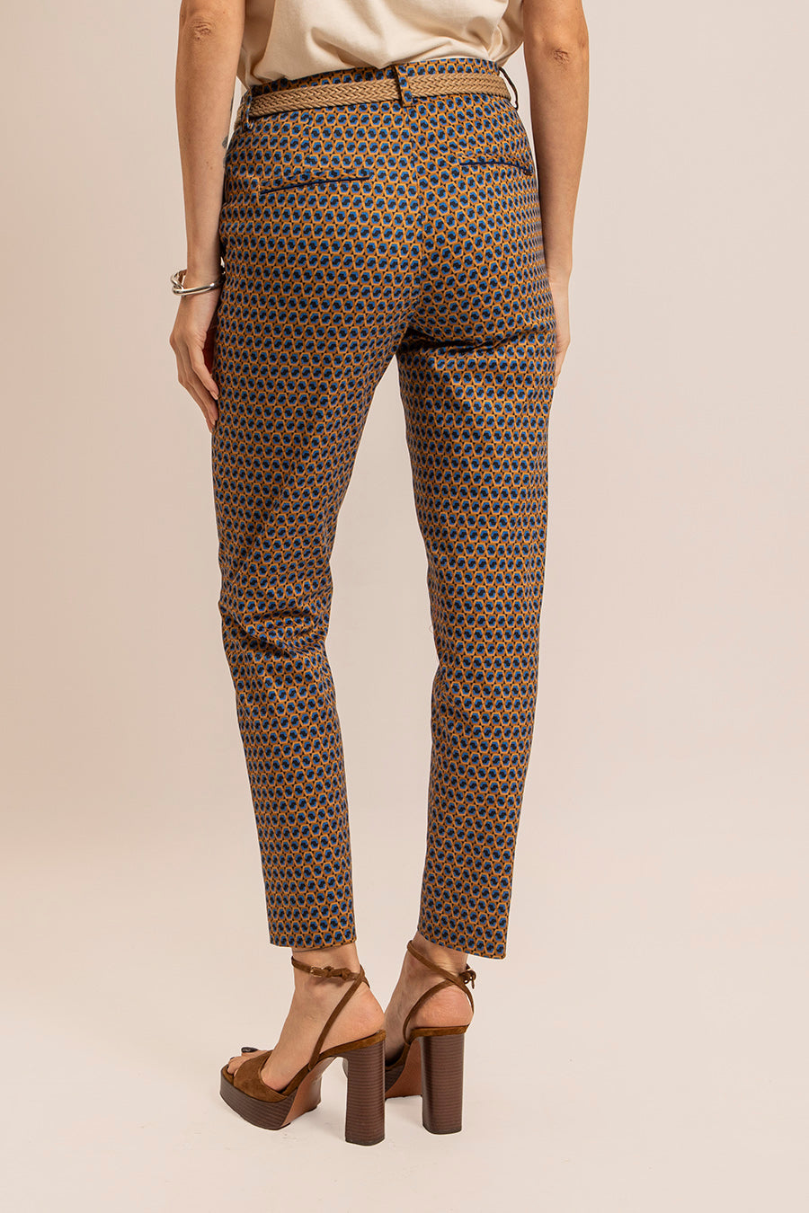 Pantalon cigarette imprimé bleu | Elora