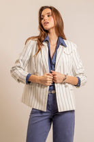 Veste tailleur rayée écrue et noire | Elora