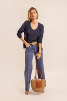 Gilet lurex boutonné navy | Elora