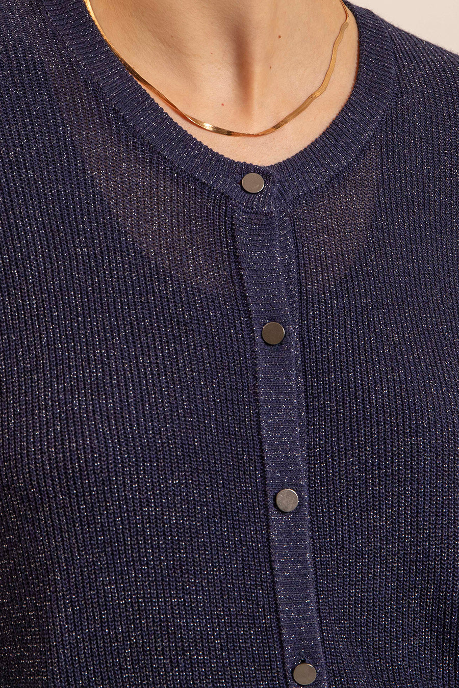 Gilet lurex boutonné navy | Elora