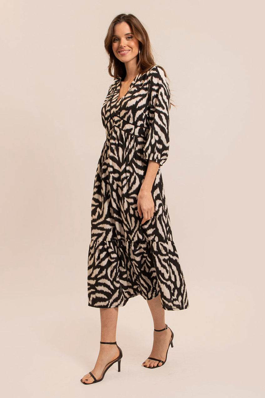 Robe bohème noire et écrue | Elora
