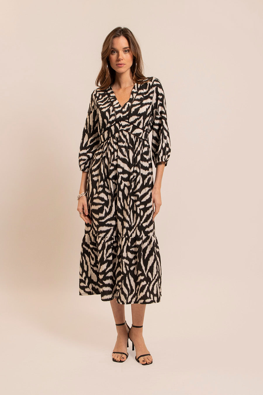 Robe bohème noire et écrue | Elora