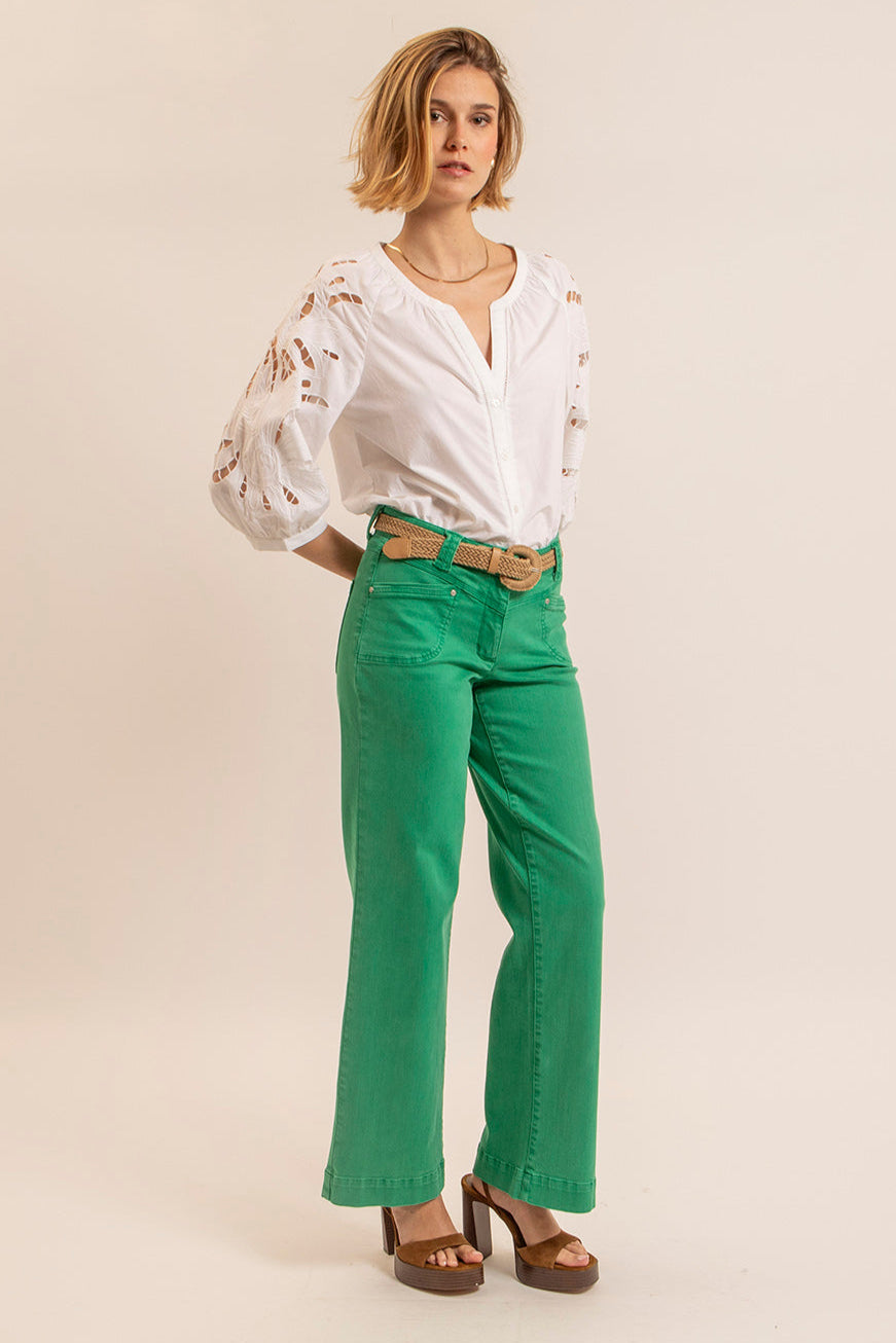 Pantalon évasé vert | Elora