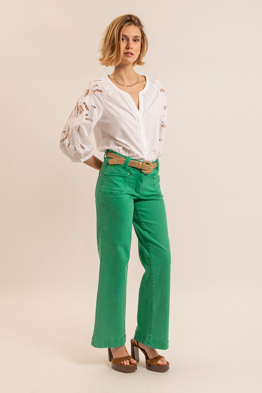 Pantalon évasé vert | Elora