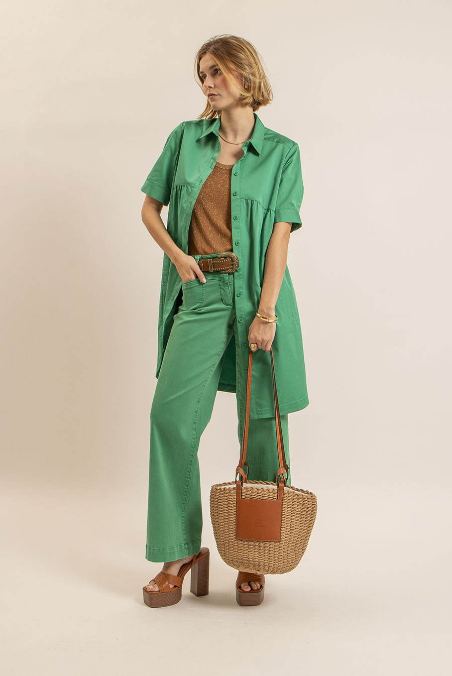 Robe chemise verte | Elora