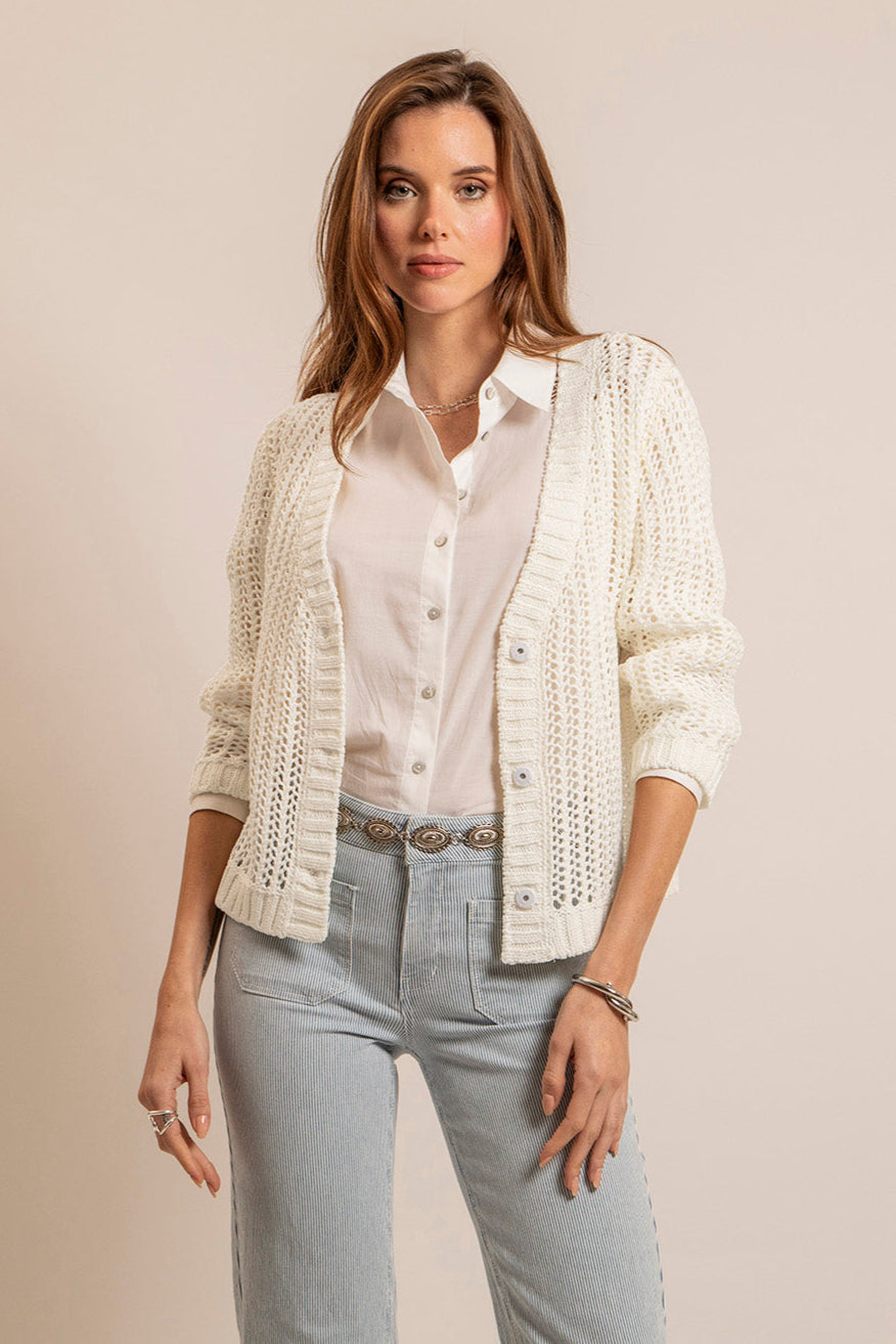 Gilet maille filet écru | Elora