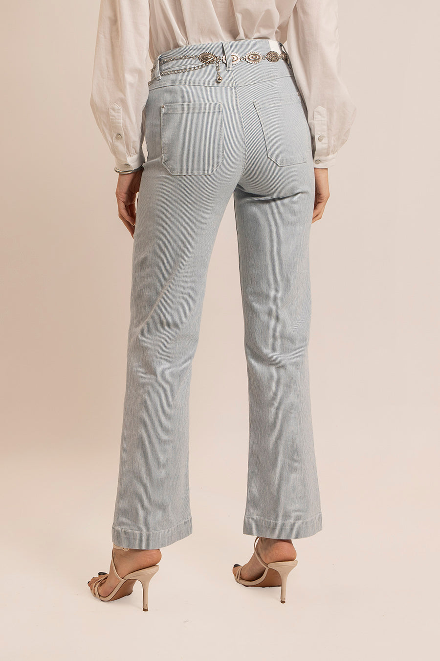 Jean bootcut rayé bleu et écru | Elora