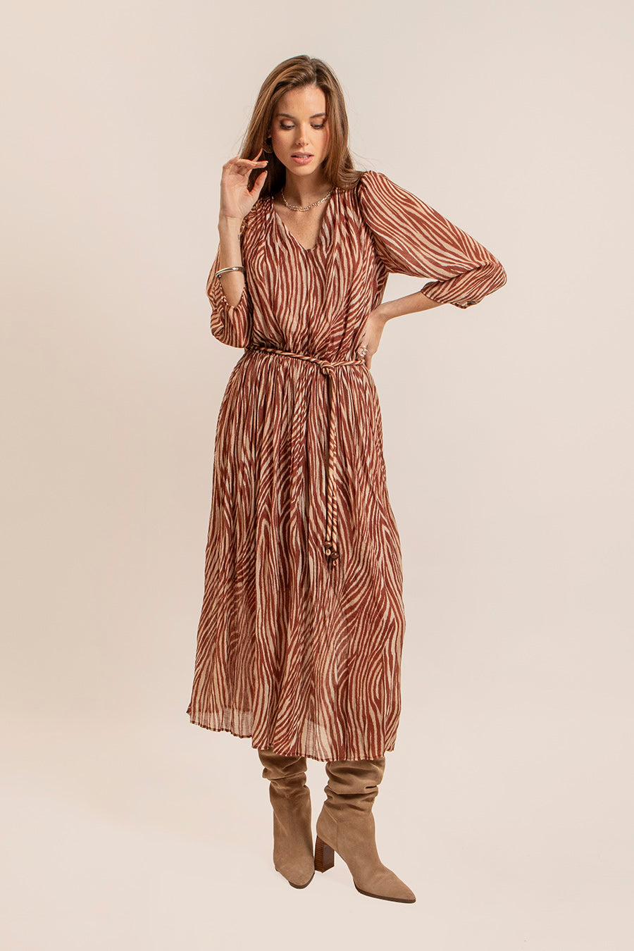 Robe motif zèbre chocolat | Elora