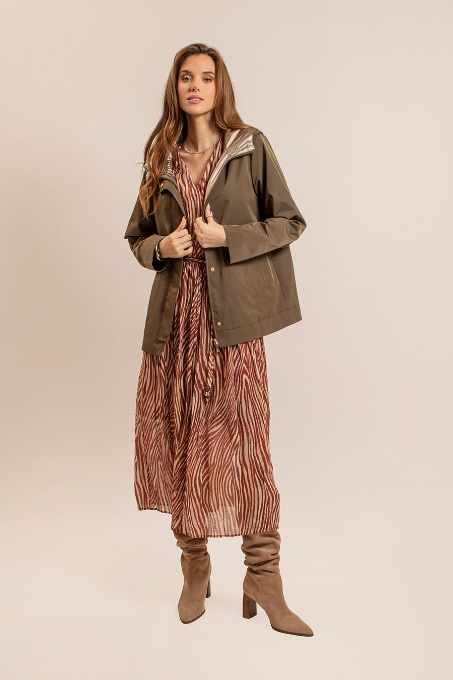 Parka réversible kaki et bronze | Elora