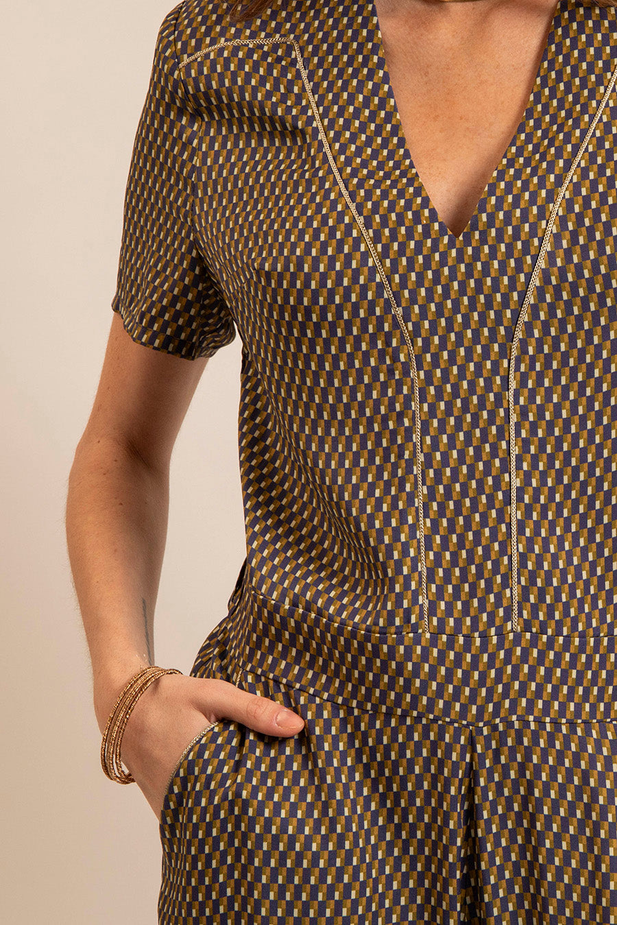 Combipantalon coloris violet et olive | Elora