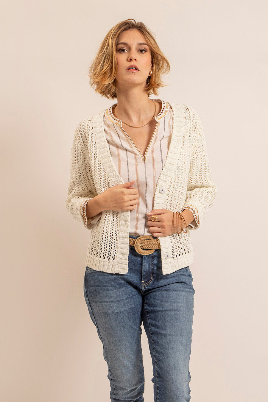 Gilet maille filet écru | Elora