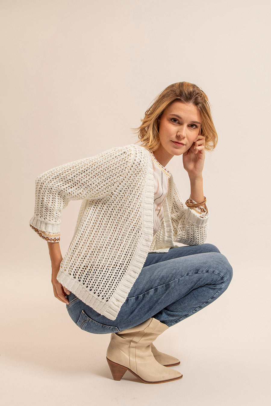 Gilet maille filet écru | Elora