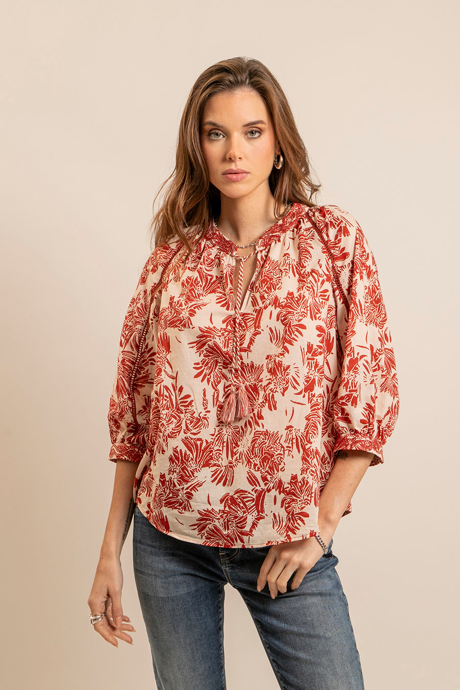 Blouse en coton imprimé brique | Elora