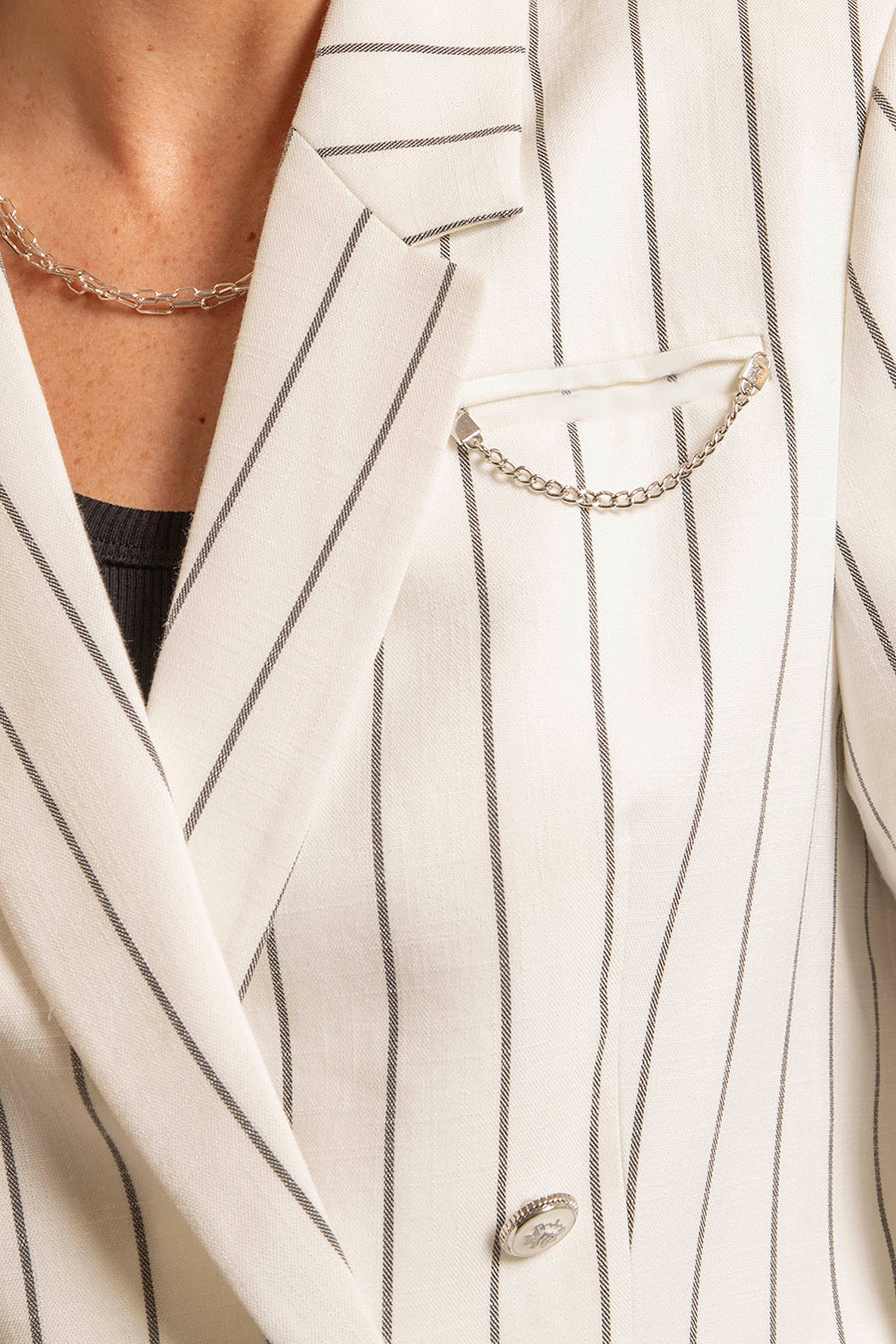 Veste tailleur rayée écrue et noire | Elora