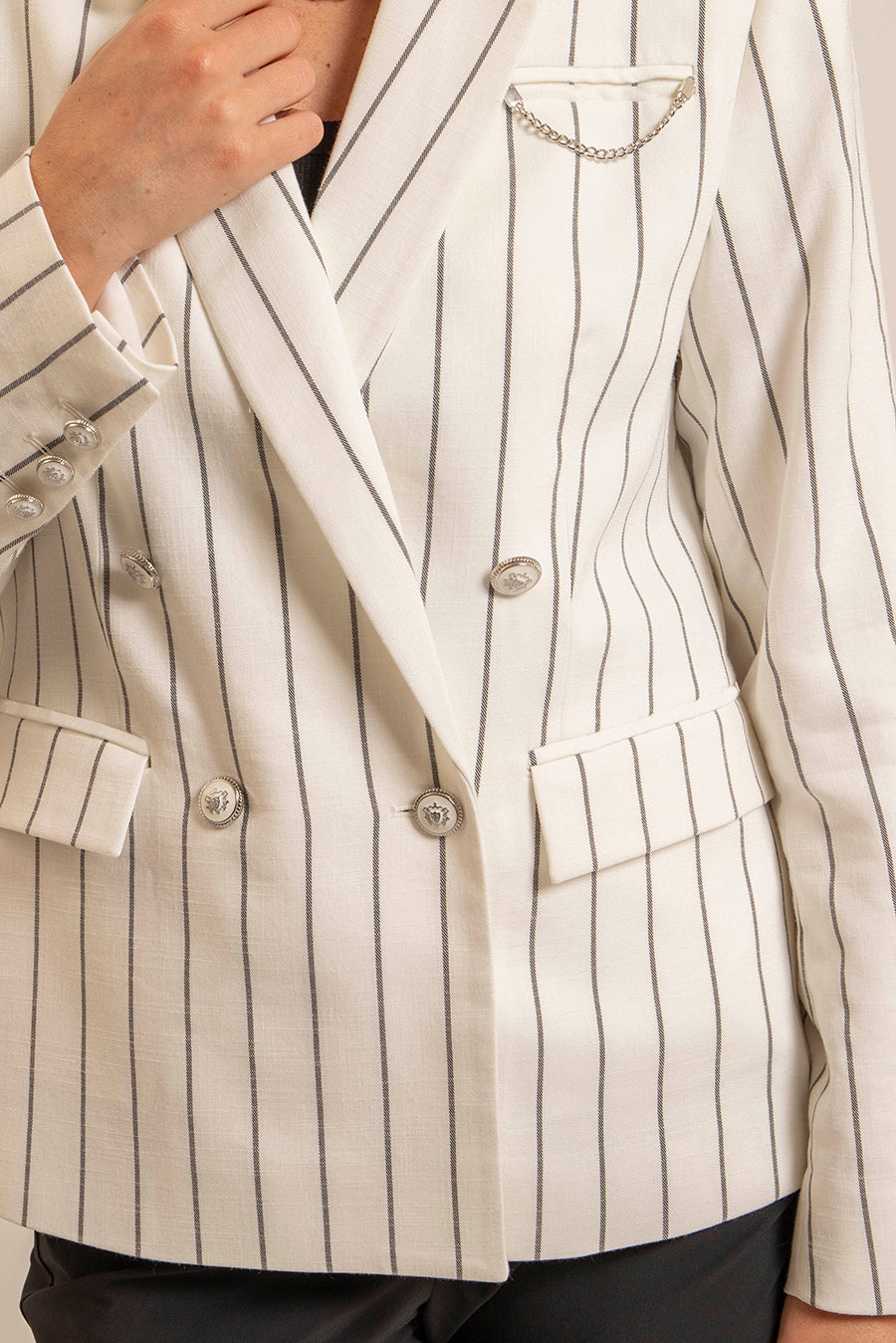 Veste tailleur rayée écrue et noire | Elora