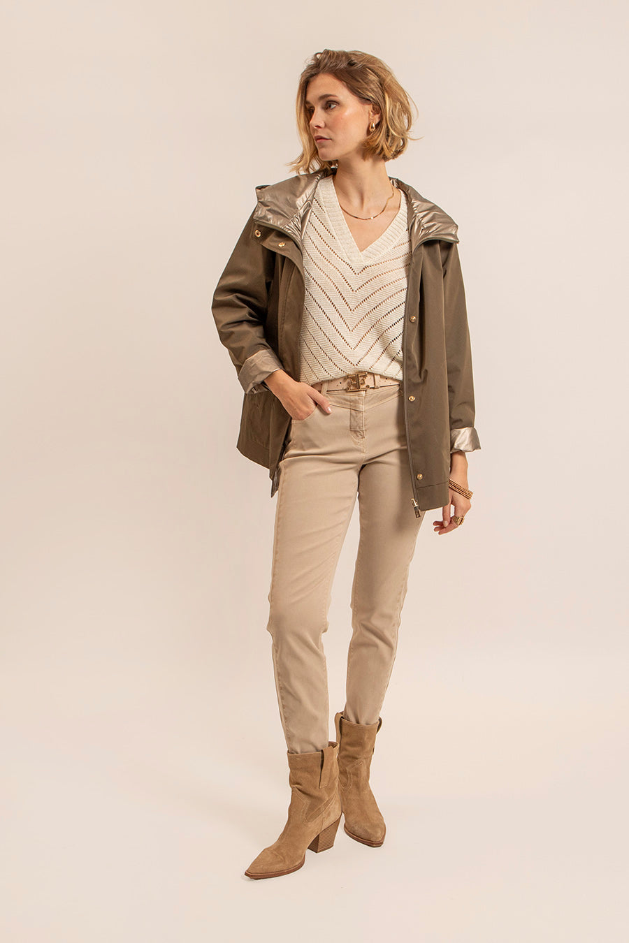 Parka réversible kaki et bronze | Elora