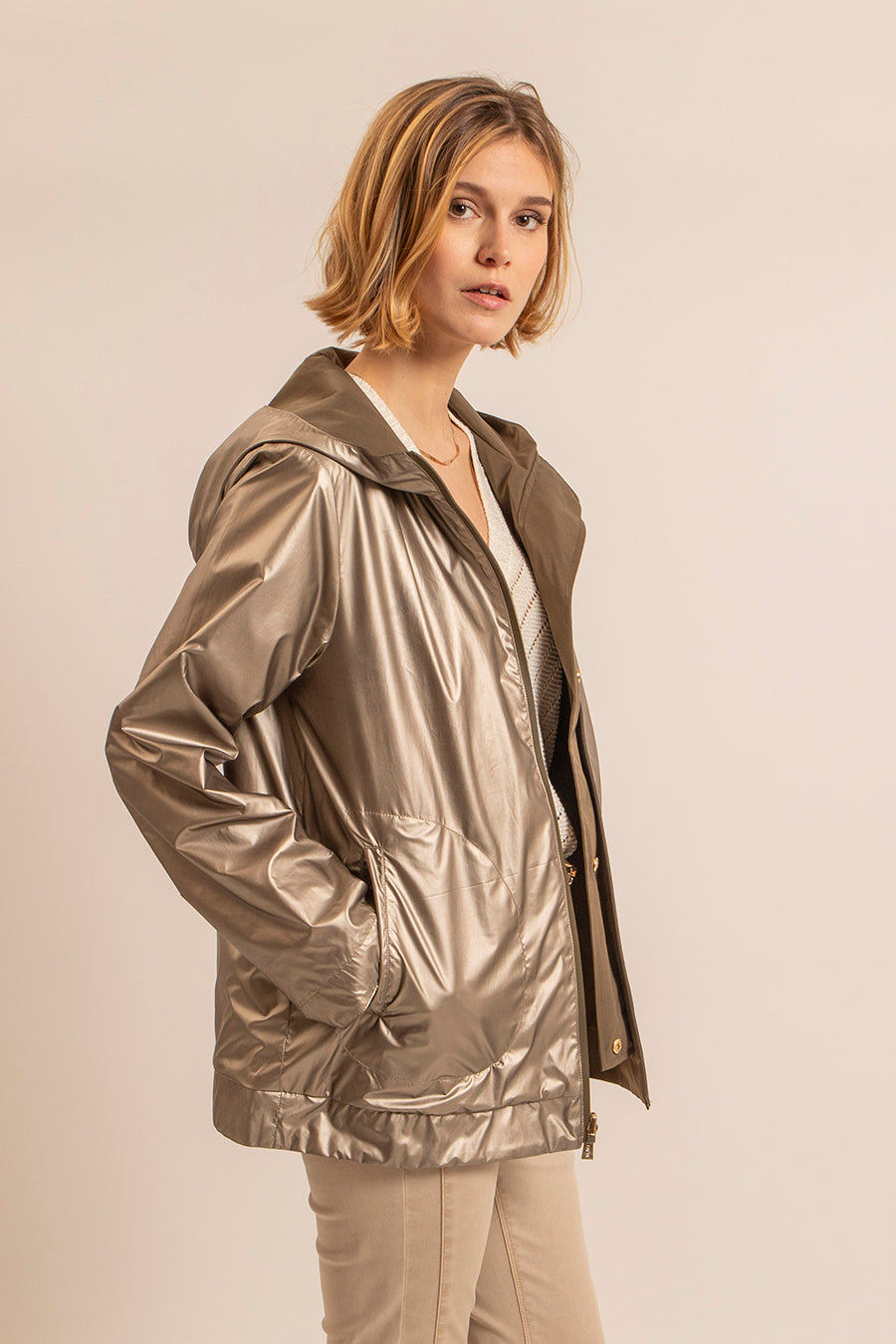 Parka réversible kaki et bronze | Elora