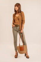 Gilet lurex boutonné caramel | Elora