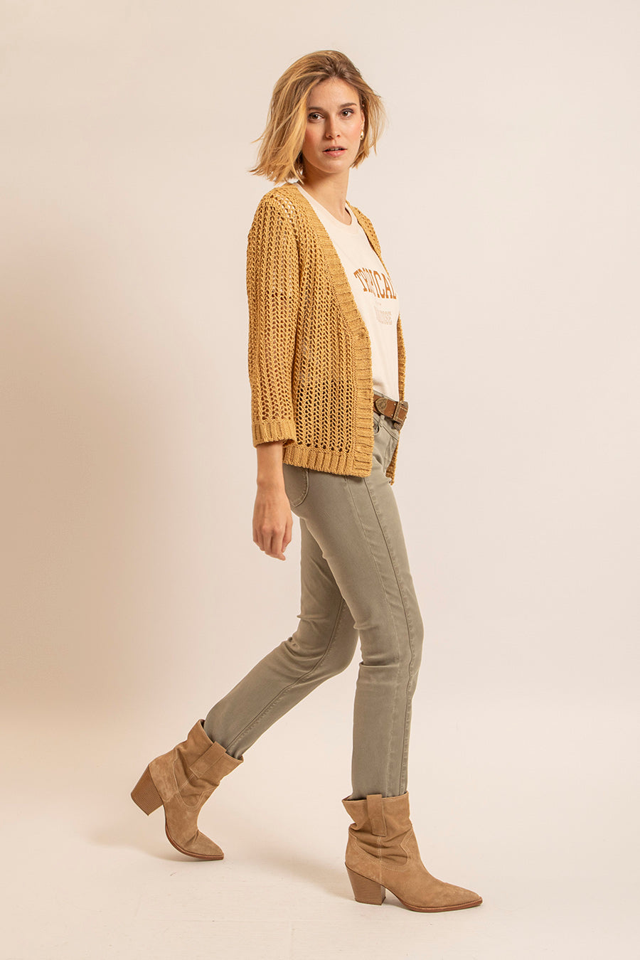 Gilet maille filet ocre | Elora