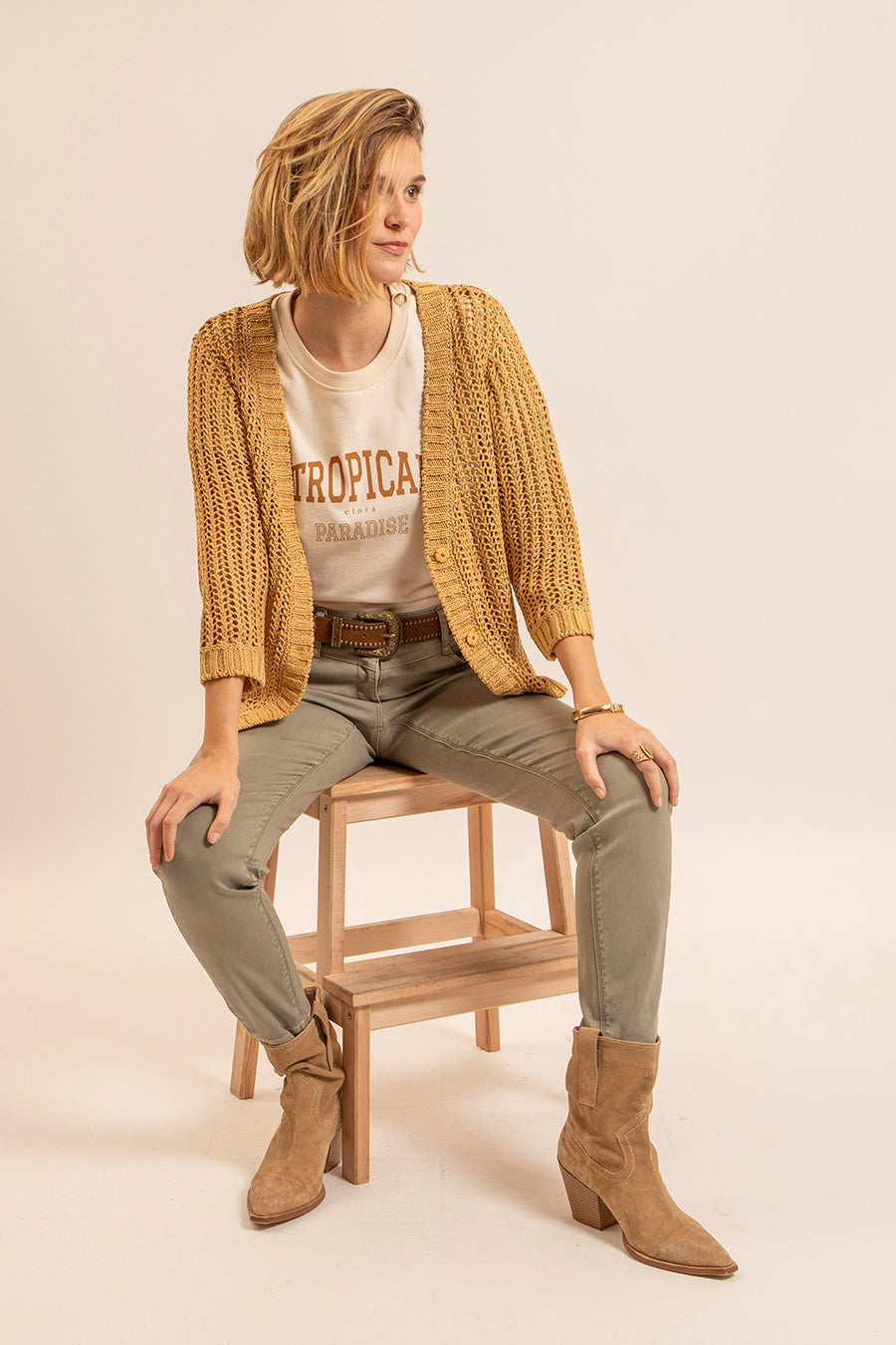 Gilet maille filet ocre | Elora