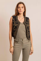 Gilet boléro noir et kaki | Elora