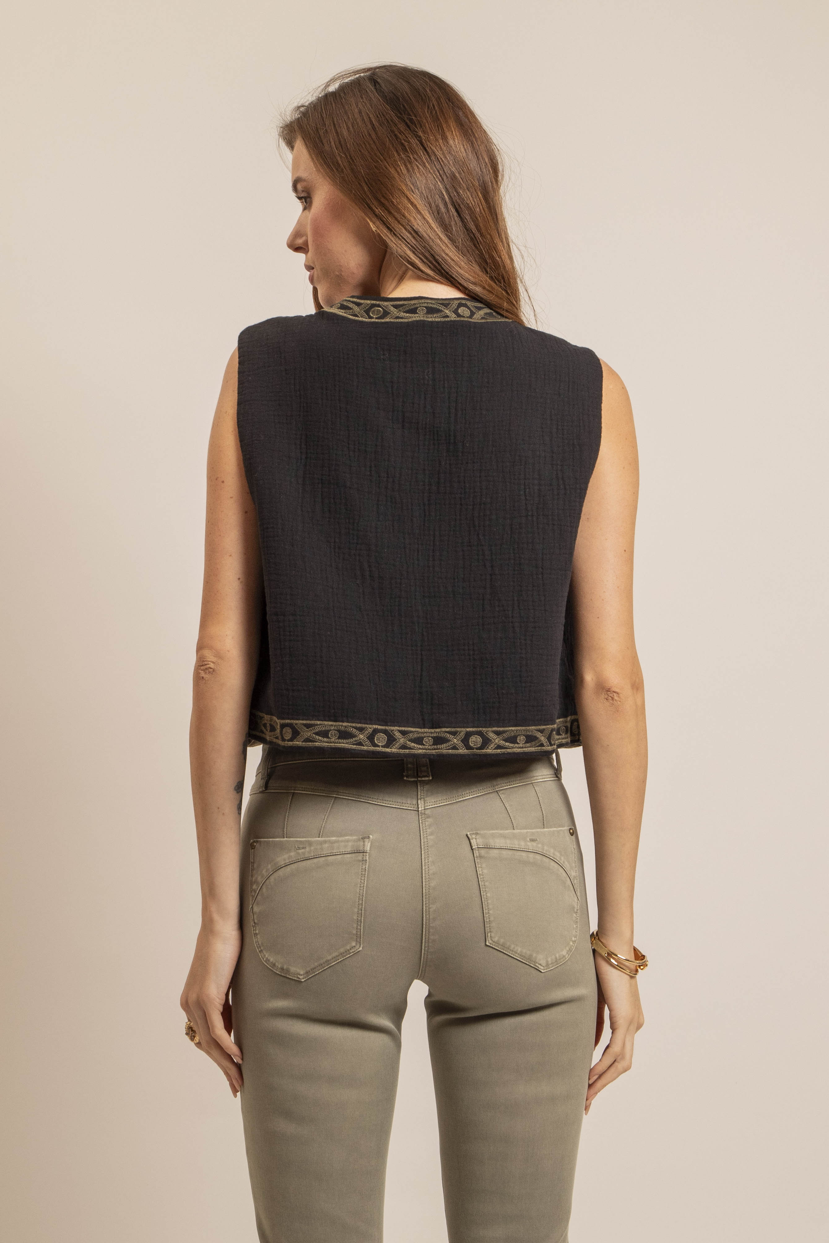 Gilet boléro noir et kaki | Elora