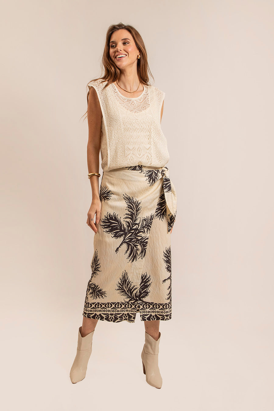 Jupe paréo beige et noire | Elora